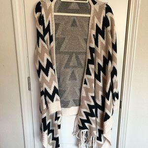 Very J Chevron Fringed Cardigan